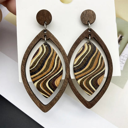 1 Pair Retro Zebra Water Droplets Leopard Wood Drop Earrings