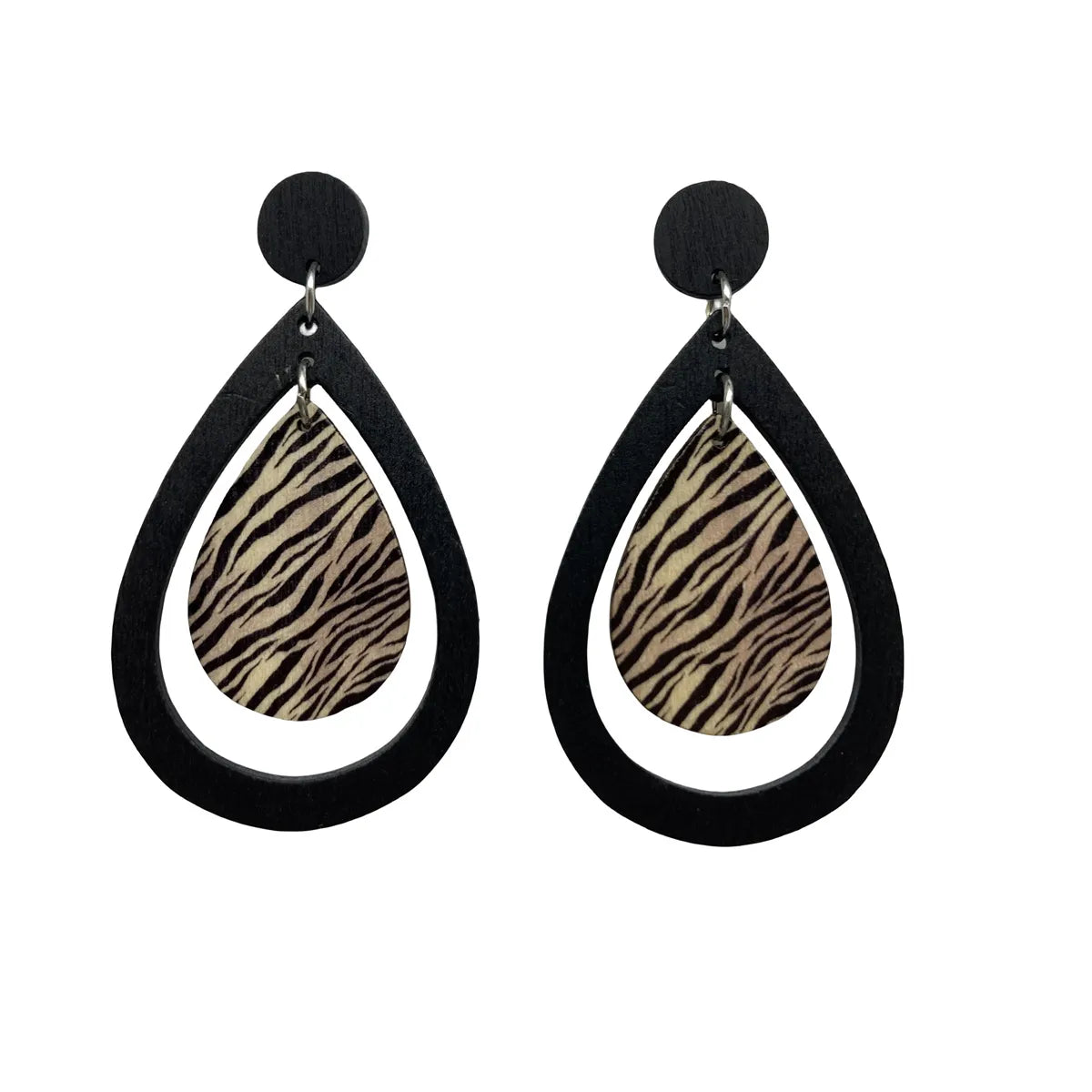 1 Pair Retro Zebra Water Droplets Leopard Wood Drop Earrings