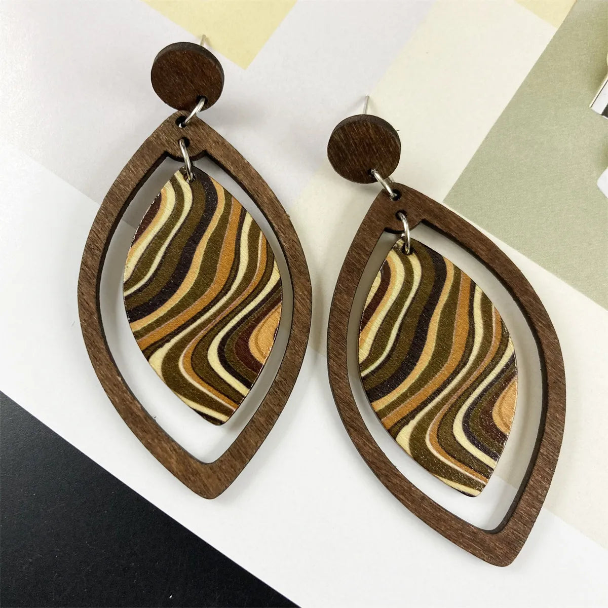 1 Pair Retro Zebra Water Droplets Leopard Wood Drop Earrings