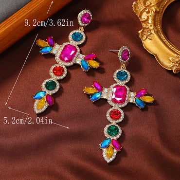 1 Pair Rock Ethnic Style Cross Plating Hollow Out Inlay Alloy Rhinestones Gold Plated Drop Earrings