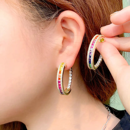 1 Pair Rock Ethnic Style Semicircle Plating Inlay Copper Zircon 14k Gold Plated Rhodium Plated Ear Studs