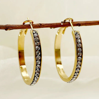 1 Pair Rock Sweet Simple Style Circle Plating Inlay 304 Stainless Steel Zircon 14K Gold Plated Hoop Earrings