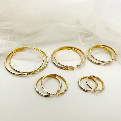 1 Pair Rock Sweet Simple Style Circle Plating Inlay 304 Stainless Steel Zircon 14K Gold Plated Hoop Earrings