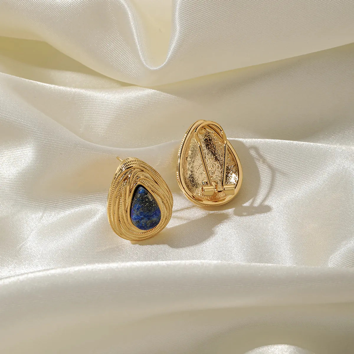 1 Pair Roman Style Streetwear Geometric Plating Inlay Copper Lapis Lazuli 18k Gold Plated Ear Studs