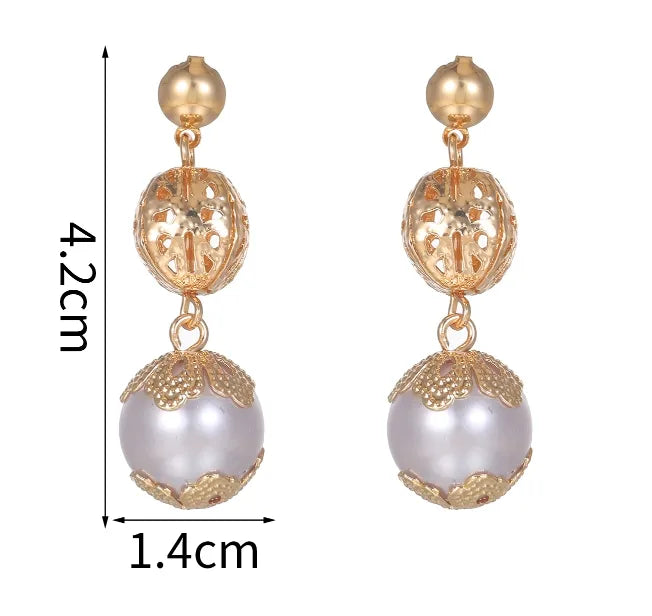 1 Pair Romantic Beach Simple Style Ball Plating Hollow Out Inlay Metal Artificial Pearls 18k Gold Plated Drop Earrings