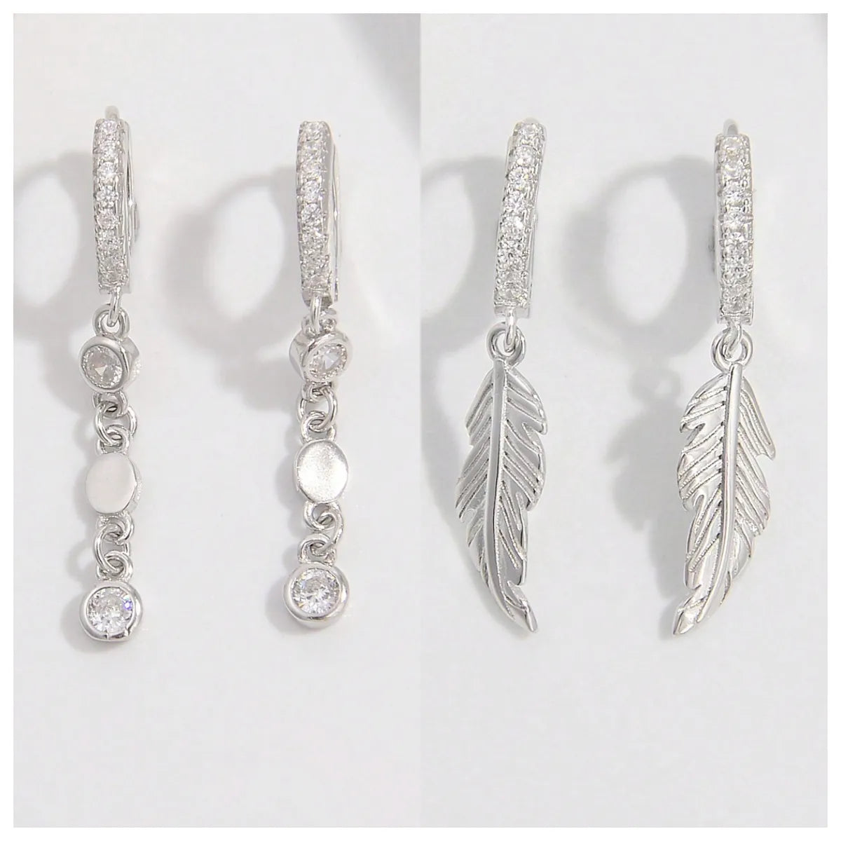 1 Pair Romantic Classic Style Shiny Feather Plating Sterling Silver Zircon White Gold Plated Earrings