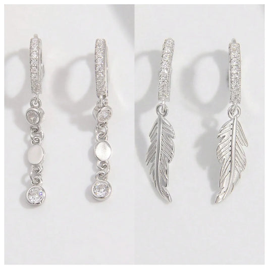 1 Pair Romantic Classic Style Shiny Feather Plating Sterling Silver Zircon White Gold Plated Earrings