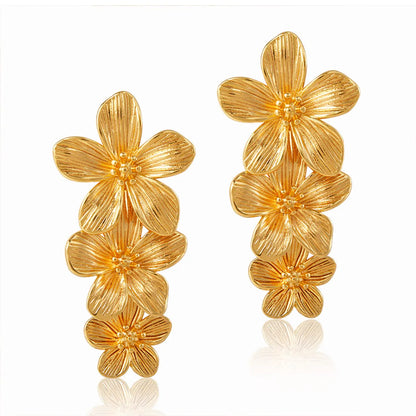 1 Pair Romantic Flower Plating Copper Gold Plated Drop Earrings