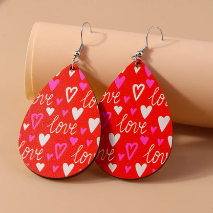 1 Pair Romantic Heart Shape Alloy Wood Drop Earrings