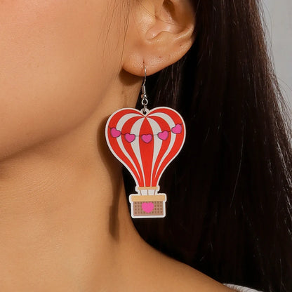 1 Pair Romantic Heart Shape Alloy Wood Drop Earrings