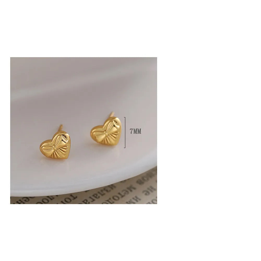 1 Pair Romantic Heart Shape Bow Knot Sterling Silver Ear Studs