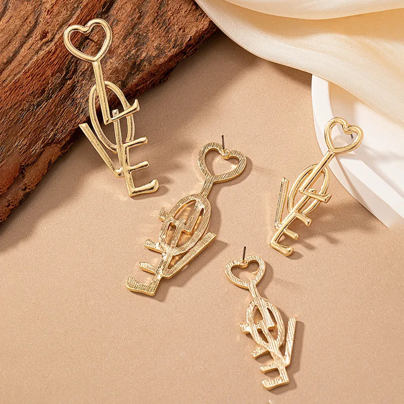 1 Pair Romantic Letter Heart Shape Plating Alloy Ferroalloy 14k Gold Plated Drop Earrings