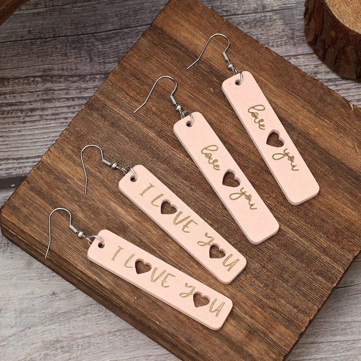 1 Pair Romantic Modern Style Simple Style Letter Heart Shape Handmade Hollow Out Carving Wood Drop Earrings