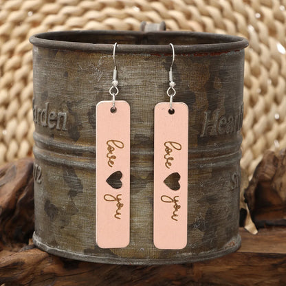 1 Pair Romantic Modern Style Simple Style Letter Heart Shape Handmade Hollow Out Carving Wood Drop Earrings