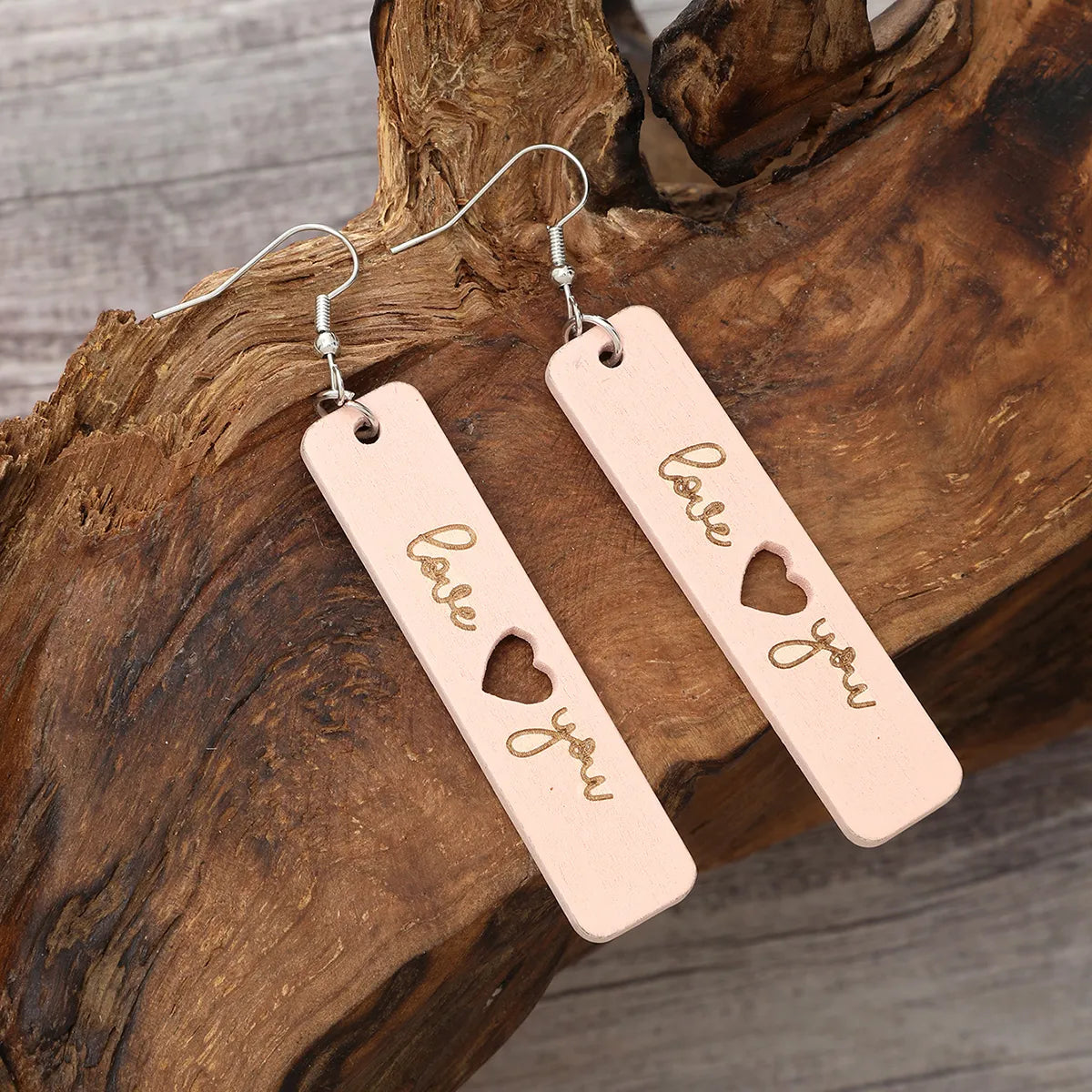 1 Pair Romantic Modern Style Simple Style Letter Heart Shape Handmade Hollow Out Carving Wood Drop Earrings