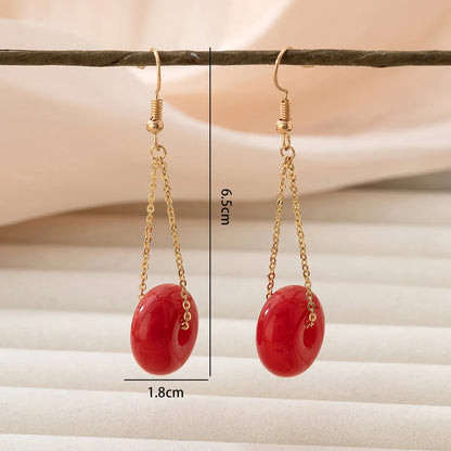 1 Pair Romantic Pastoral Simple Style Circle Round Chain Arylic Iron Gold Plated Drop Earrings