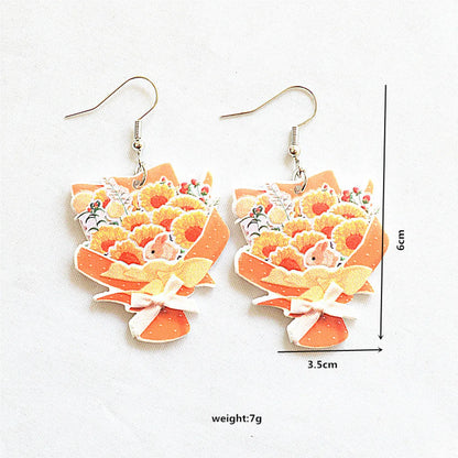 1 Pair Romantic Plant Rose Arylic Metal Drop Earrings