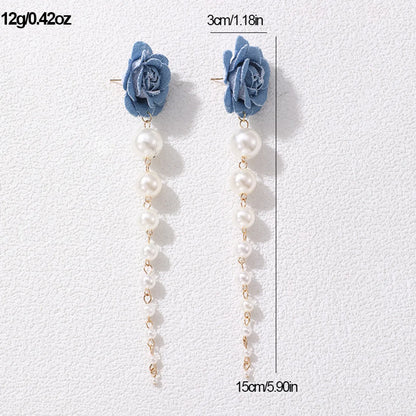 1 Pair Romantic Rose Alloy Cloth Drop Earrings