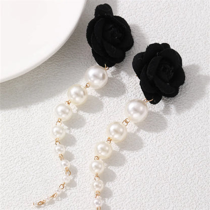 1 Pair Romantic Rose Alloy Cloth Drop Earrings