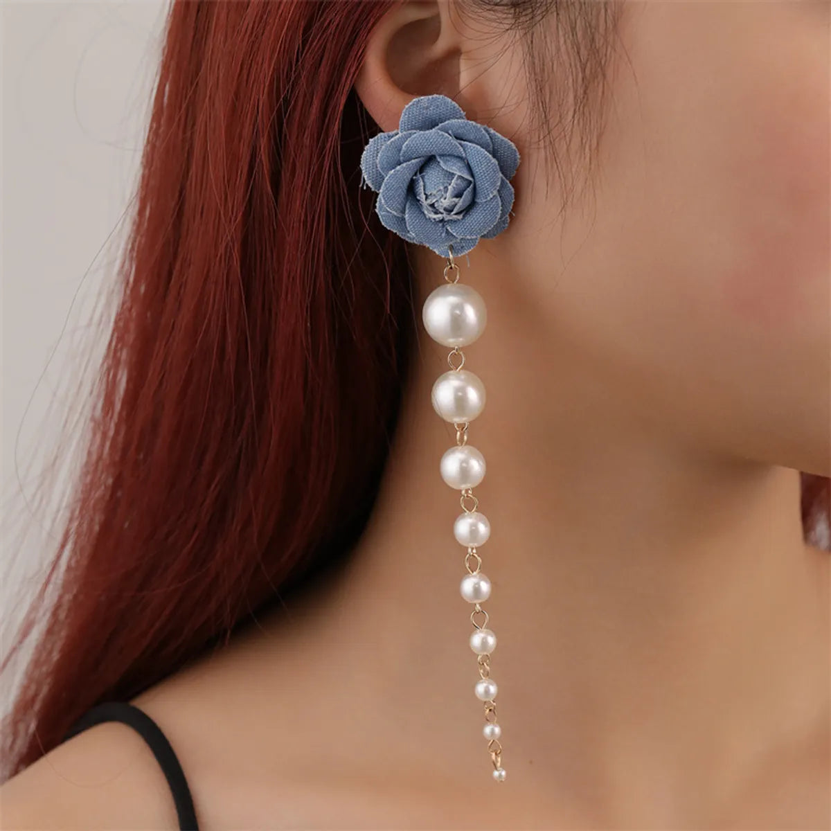 1 Pair Romantic Rose Alloy Cloth Drop Earrings