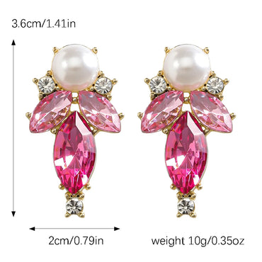 1 Pair Romantic Shiny Leaves Water Droplets Inlay Alloy Gem Pearl Zircon Ear Studs