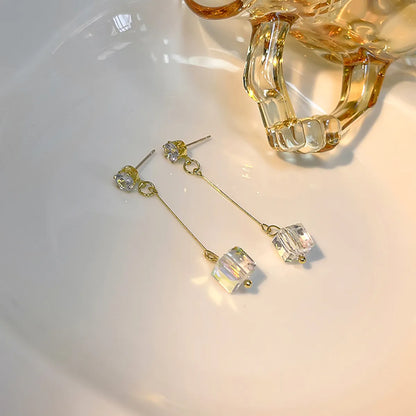 1 Pair Romantic Shiny Square Bow Knot Plating Alloy Artificial Crystal Drop Earrings