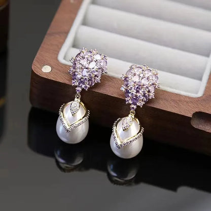 1 Pair Romantic Shiny Water Droplets Plating Inlay Alloy Rhinestones Pearl Gold Plated Silver Plated Drop Earrings