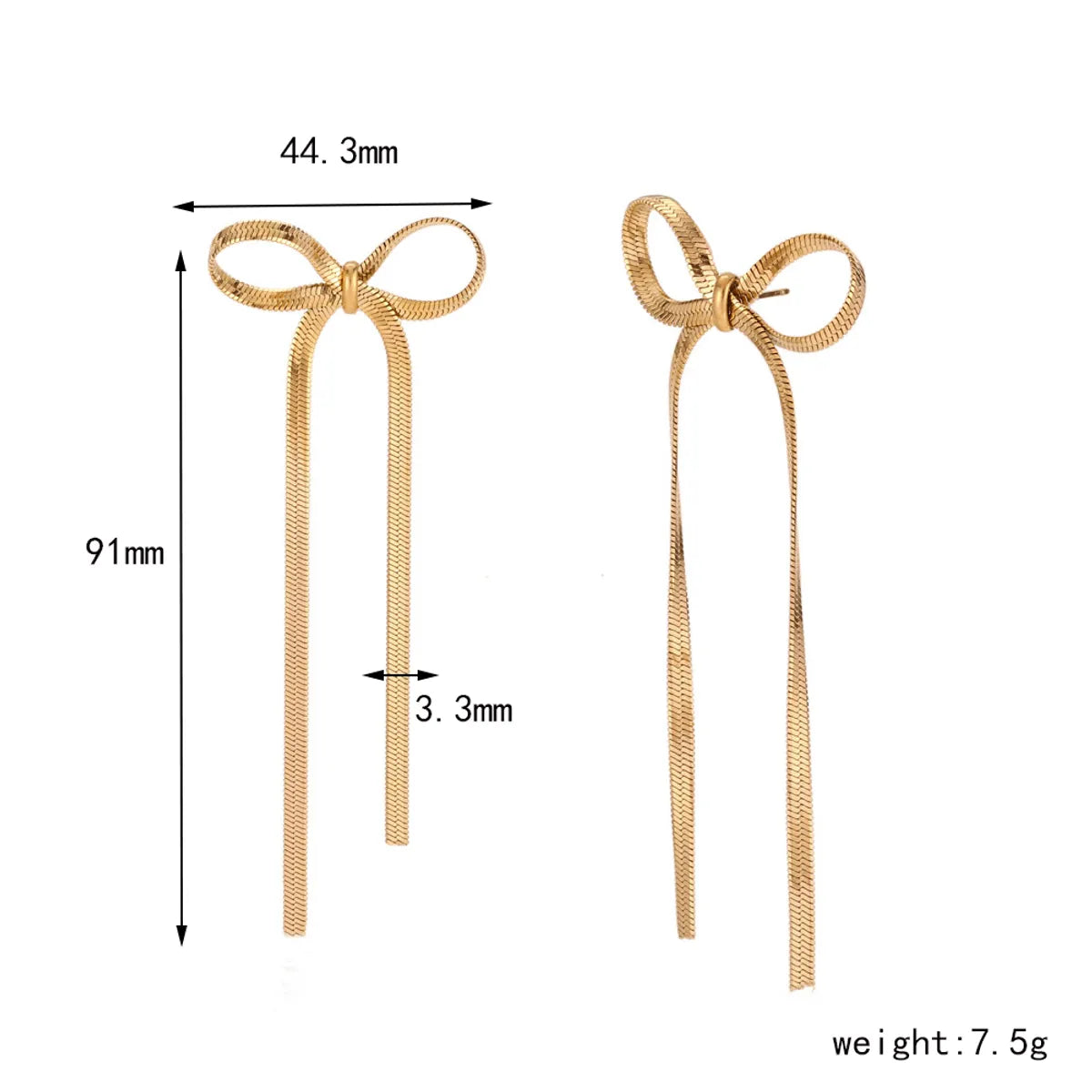 1 Pair Romantic Simple Style Bow Knot Chain 304 Stainless Steel 18K Gold Plated Drop Earrings