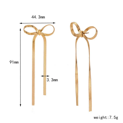 1 Pair Romantic Simple Style Bow Knot Chain 304 Stainless Steel 18K Gold Plated Drop Earrings