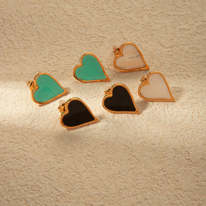 1 Pair Romantic Simple Style Classic Style Heart Shape Enamel Plating Stainless Steel Ear Studs