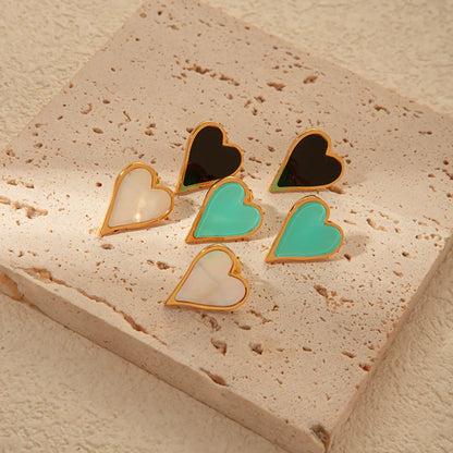 1 Pair Romantic Simple Style Classic Style Heart Shape Enamel Plating Stainless Steel Ear Studs