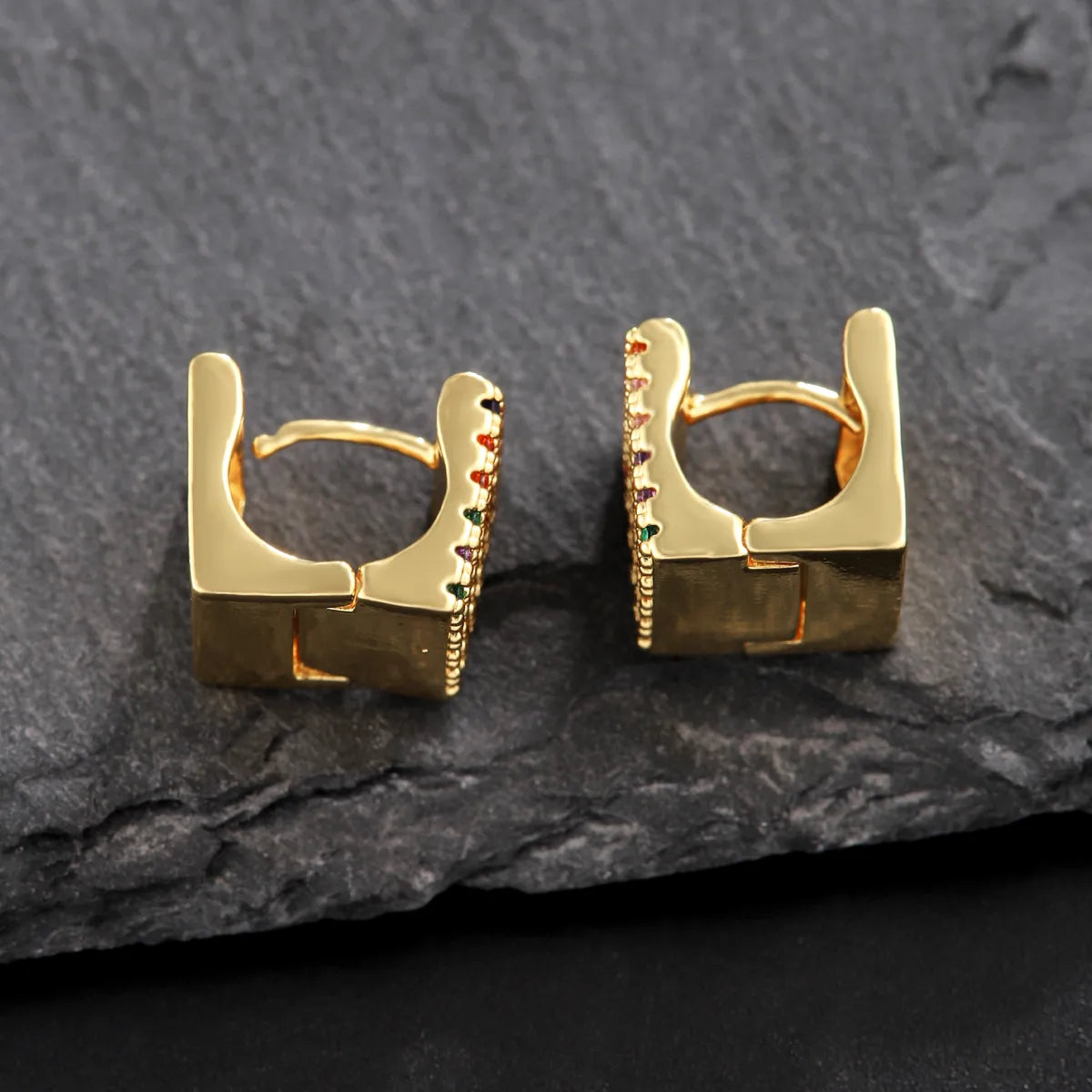 1 Pair Romantic Simple Style Shiny Square Inlay Copper Zircon 18K Gold Plated Earrings