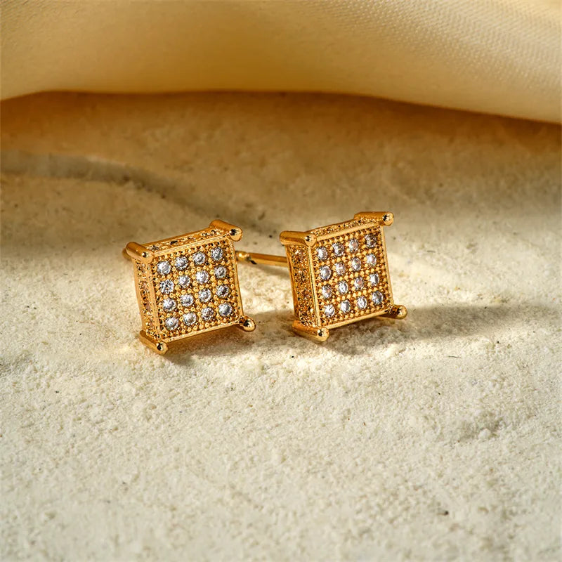 1 Pair Romantic Simple Style Shiny Square Inlay Copper Zircon K Gold Plated Rhodium Plated Ear Studs