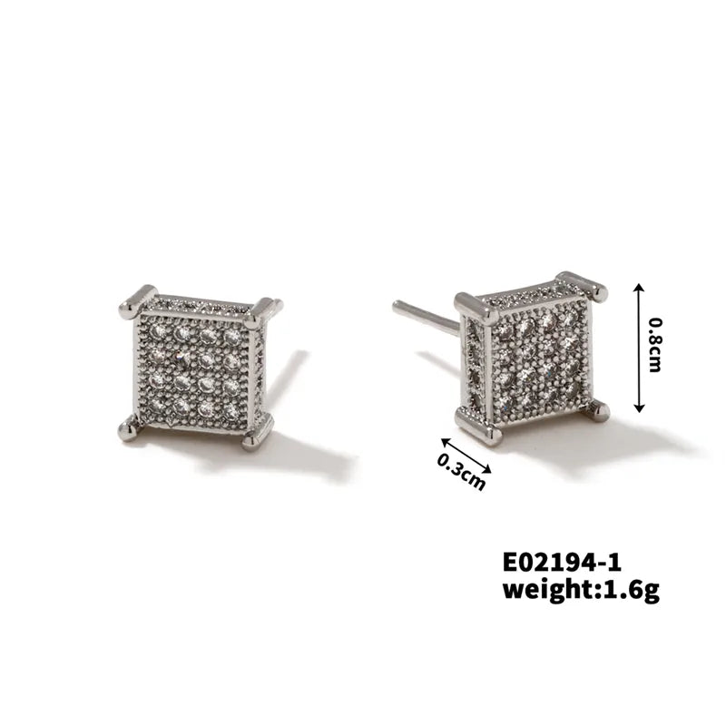 1 Pair Romantic Simple Style Shiny Square Inlay Copper Zircon K Gold Plated Rhodium Plated Ear Studs