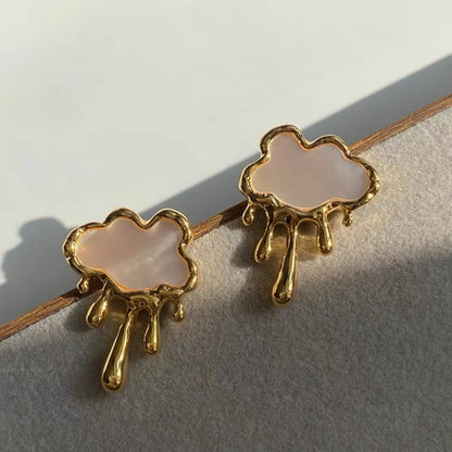 1 Pair Romantic Simple Style Solid Color Clouds Inlay 304 Stainless Steel Shell 18K Gold Plated Ear Studs