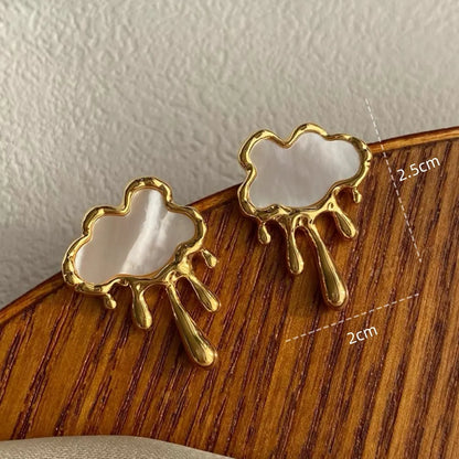 1 Pair Romantic Simple Style Solid Color Clouds Inlay 304 Stainless Steel Shell 18K Gold Plated Ear Studs