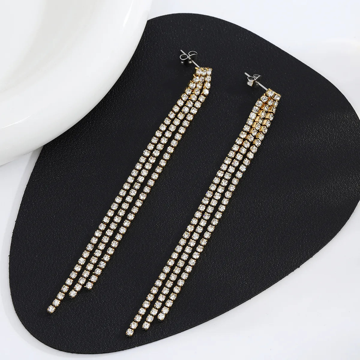 1 Pair Romantic Solid Color Inlay 304 Stainless Steel Zircon 18K Gold Plated Dangling Earrings