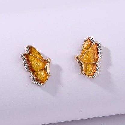 1 Pair Romantic Sweet Artistic Butterfly Enamel Inlay Alloy Rhinestones Gold Plated Ear Studs