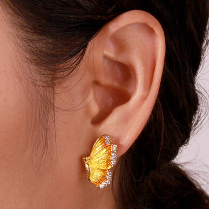 1 Pair Romantic Sweet Artistic Butterfly Enamel Inlay Alloy Rhinestones Gold Plated Ear Studs