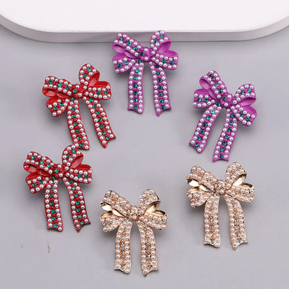 1 Pair Romantic Sweet Bow Knot Enamel Plating Alloy Zircon Gold Plated Ear Studs