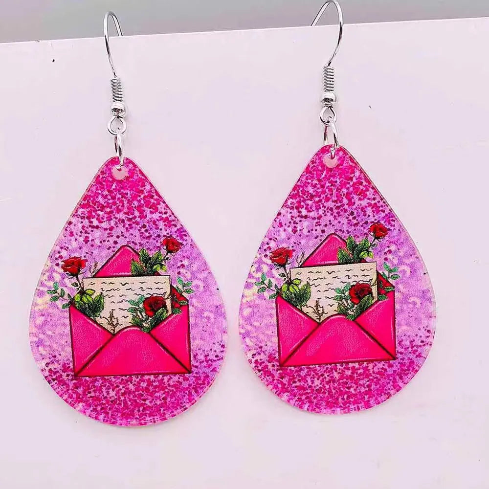 1 Pair Romantic Sweet Envelope Water Droplets Rose Arylic Drop Earrings