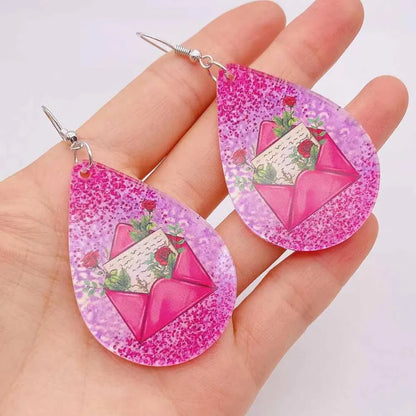 1 Pair Romantic Sweet Envelope Water Droplets Rose Arylic Drop Earrings