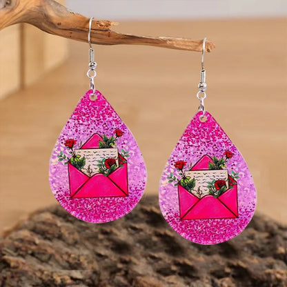 1 Pair Romantic Sweet Envelope Water Droplets Rose Arylic Drop Earrings