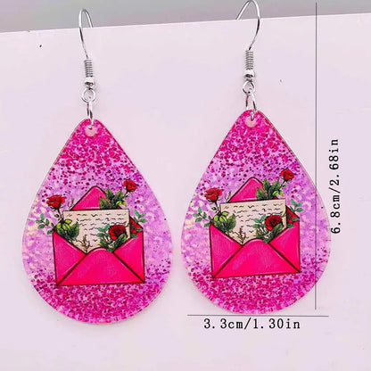 1 Pair Romantic Sweet Envelope Water Droplets Rose Arylic Drop Earrings