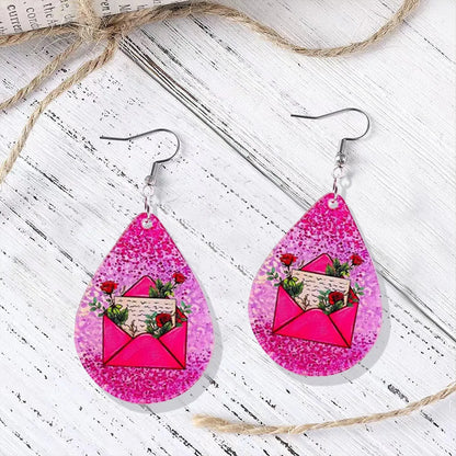 1 Pair Romantic Sweet Envelope Water Droplets Rose Arylic Drop Earrings