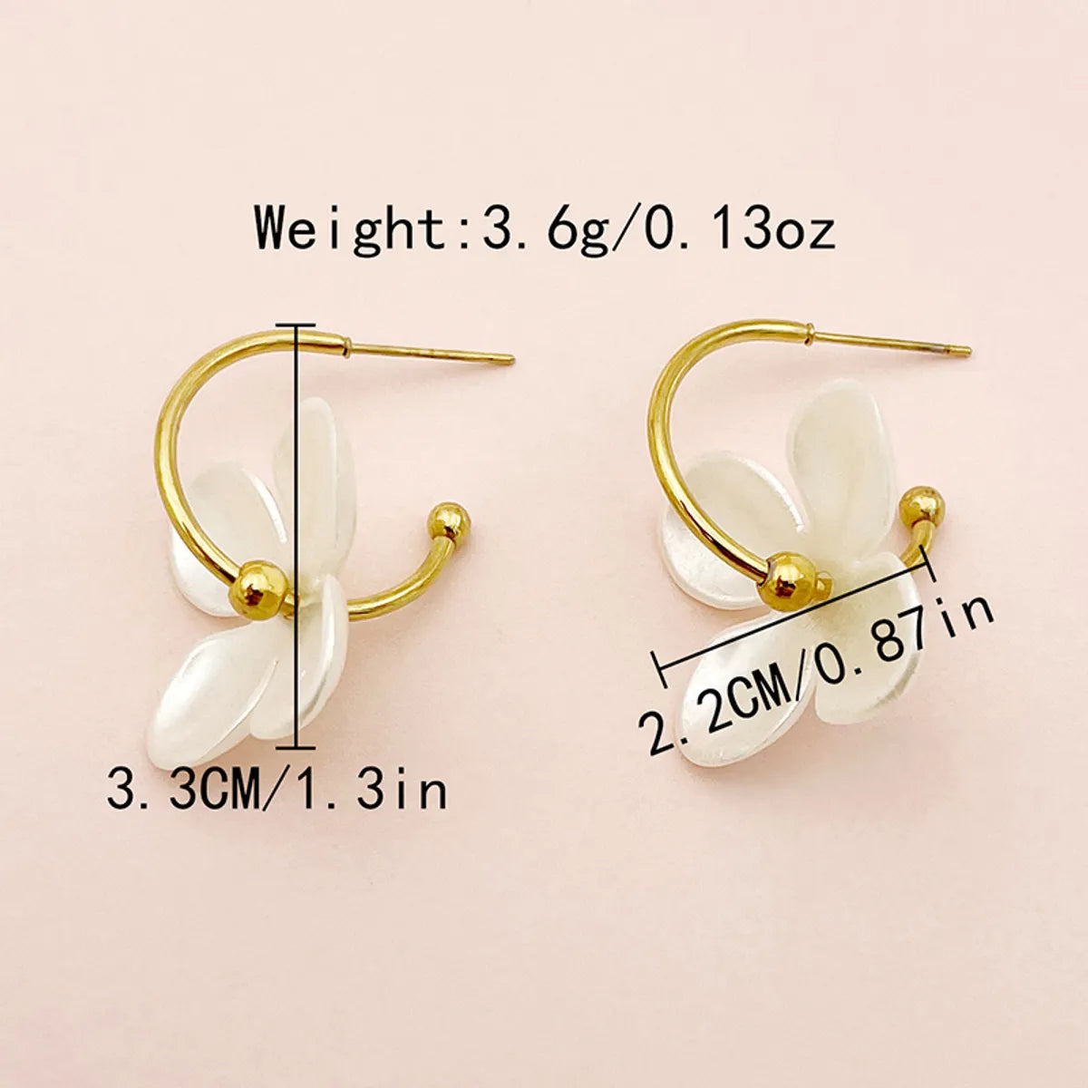 1 Pair Romantic Sweet Flower Plating Inlay Stainless Steel Shell Gold Plated Earrings