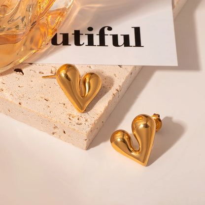 1 Pair Romantic Sweet Heart Shape Stainless Steel Gold Plated Ear Studs