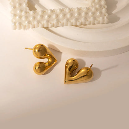 1 Pair Romantic Sweet Heart Shape Stainless Steel Gold Plated Ear Studs