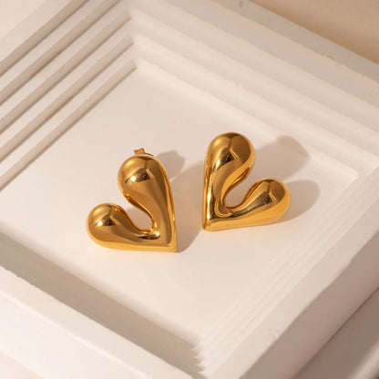 1 Pair Romantic Sweet Heart Shape Stainless Steel Gold Plated Ear Studs