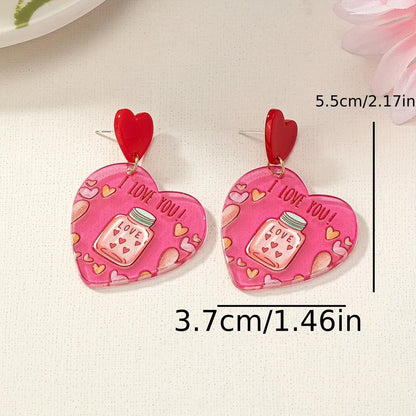 1 Pair Romantic Sweet Letter Heart Shape Arylic Drop Earrings